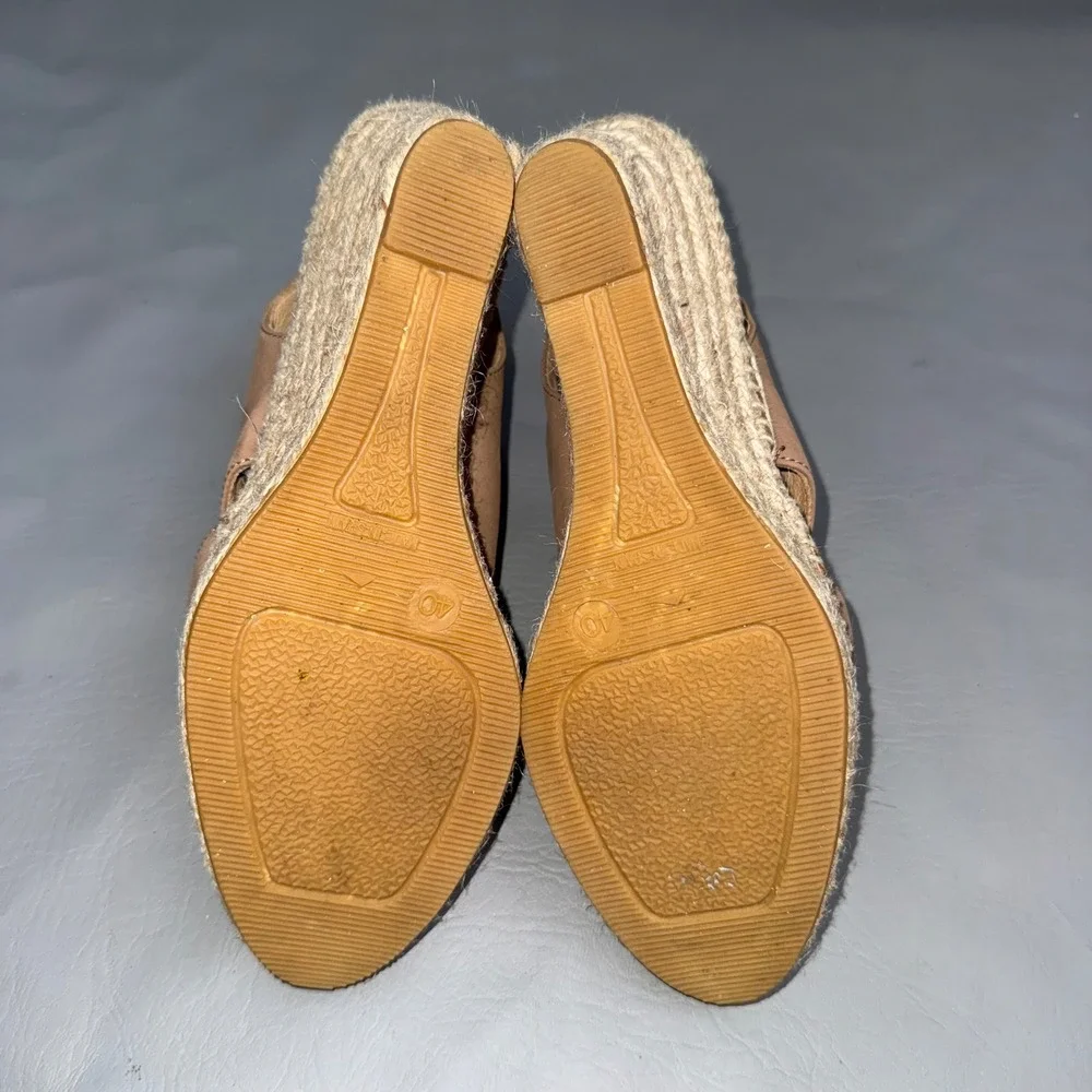 Kanna Tan Faux Suede Espadrille Wedge Peep Toe Slingback Sandals Spain Size 40